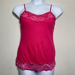 Maurices Pink Lace Trim Spaghetti Strap‎ Cami Tank Top Womens Medium Y2K Fairy